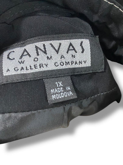 Size 1X Canvas Woman Womens Black Contrast Stitch Zip Up Jacket