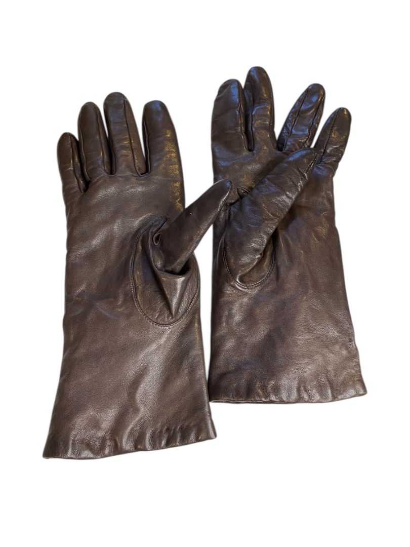 Size 7.5 Isotoner Vintage Womens Brown Leather Cashmere Lined Gloves