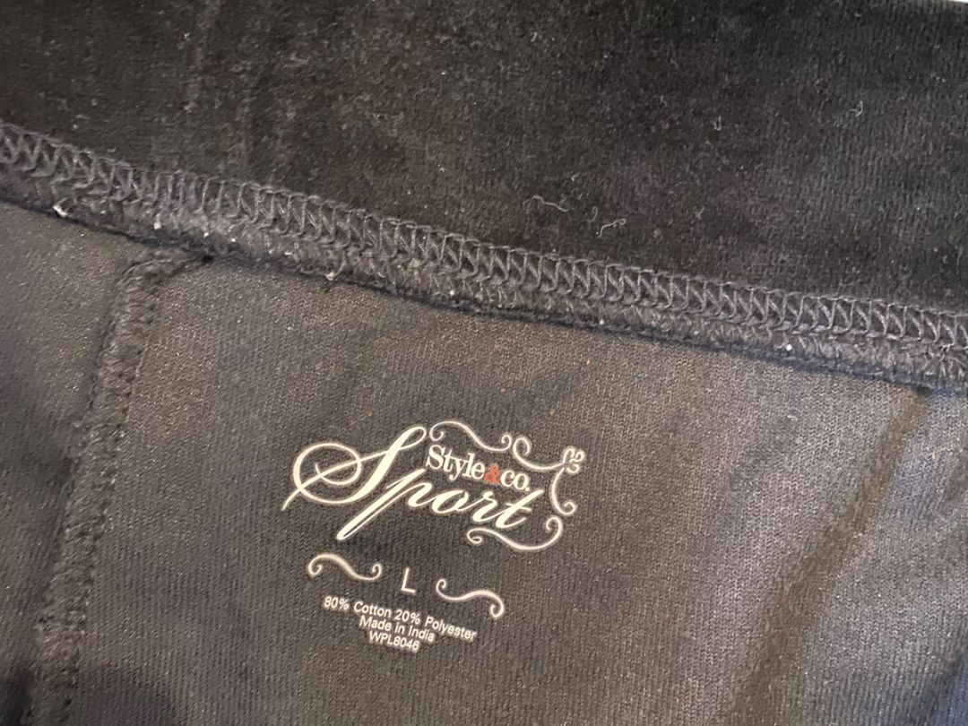 Size Large Style & Co Sport Black Velour Womens Pull On Pants