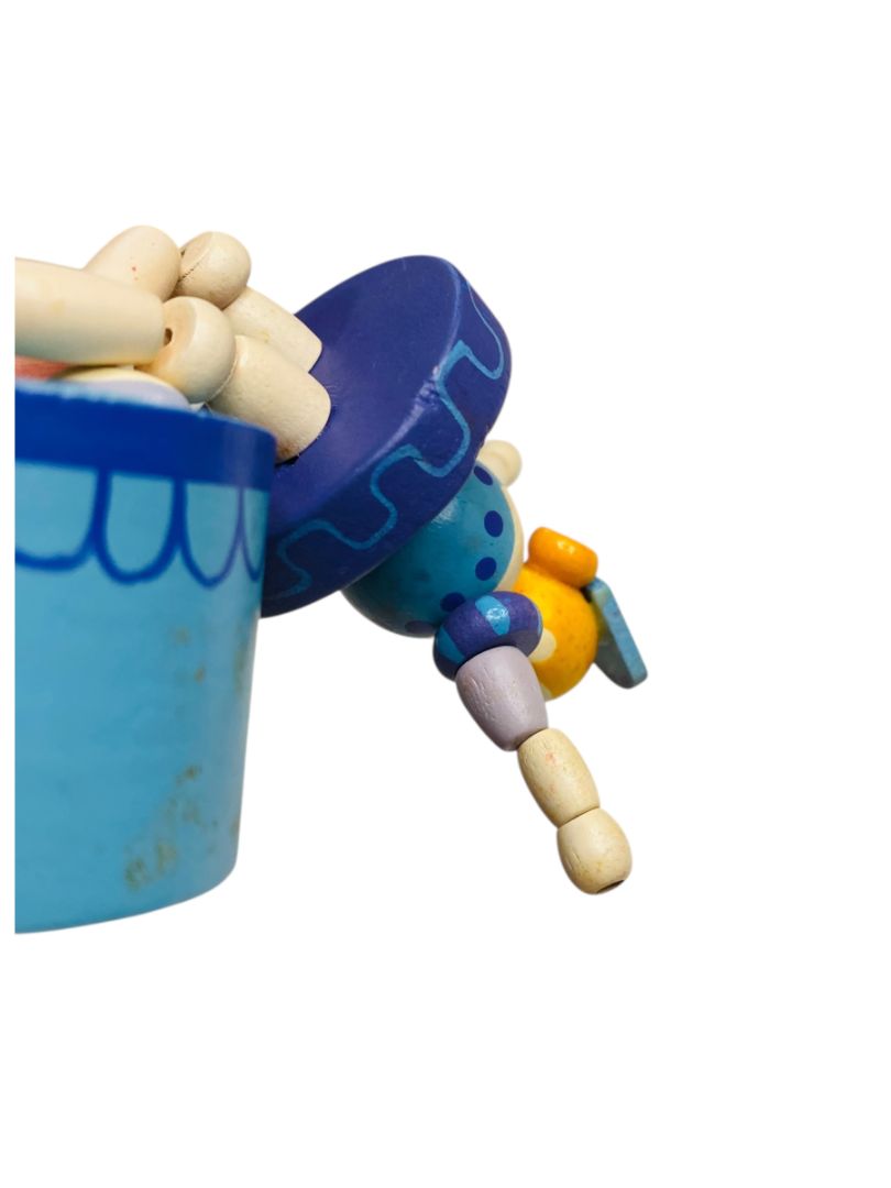 Wooden Push Puppet Collapsing Toy Ballerina Blue 4.75"