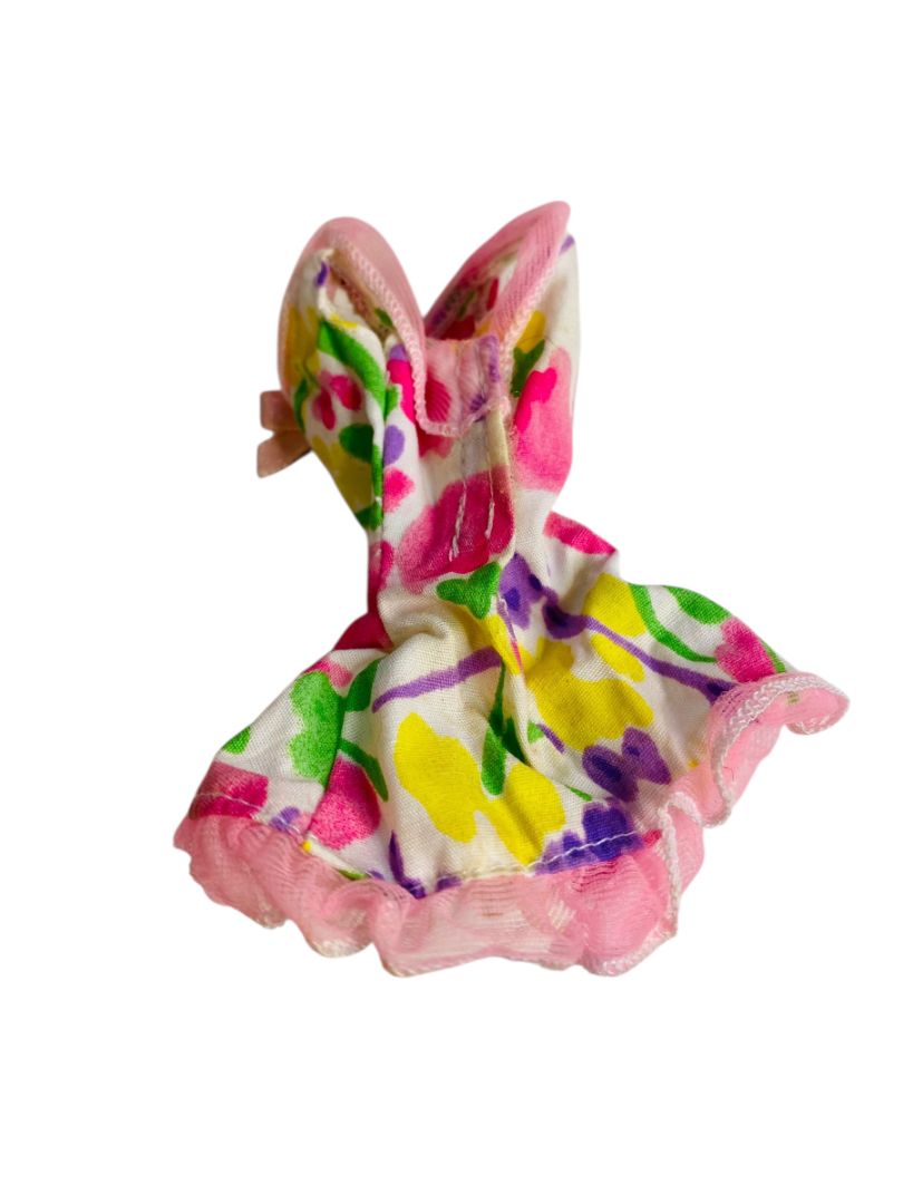 1980s Barbie Floral Mini Dress Pink Trim Sleeveless Flare