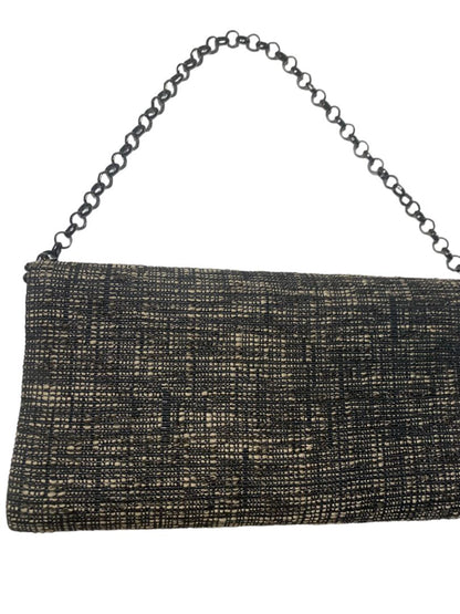 Tweed Brown Black Clutch Convertible Handbag Turnlock Pewter Color Hardware