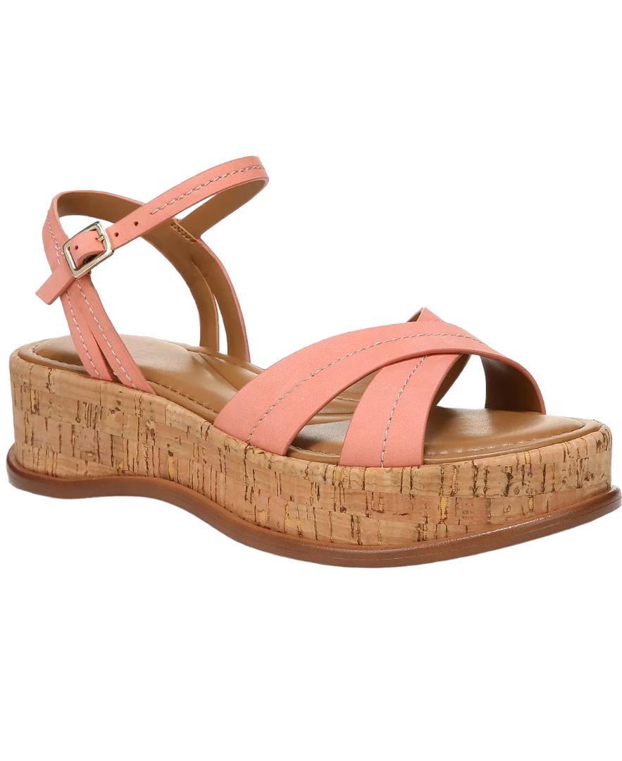 8.5 Naturalizer Rikki Platform Coral Suede Sandals Strappy Cork Edge