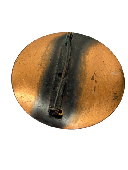 Vintage Copper Theater Drama Brooch Pin Happy Sad 1 7/8" Diameter