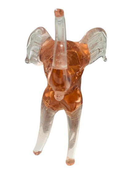 Miniature Pink Elephant Art Glass Figurine Trunk Up 2.5"h Vintage