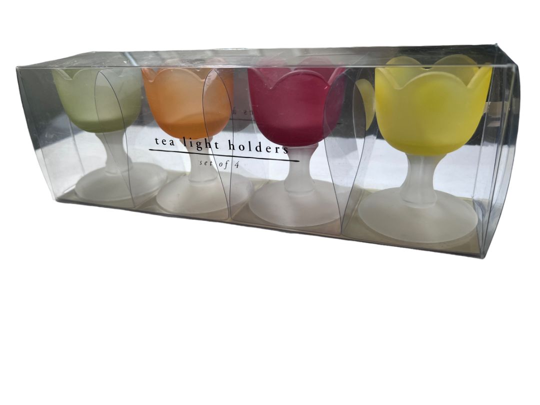 Pier 1 Imports Satin Glass Tulip Pedestal Tea Light Candle Holders Set of 4 3.5" NEW