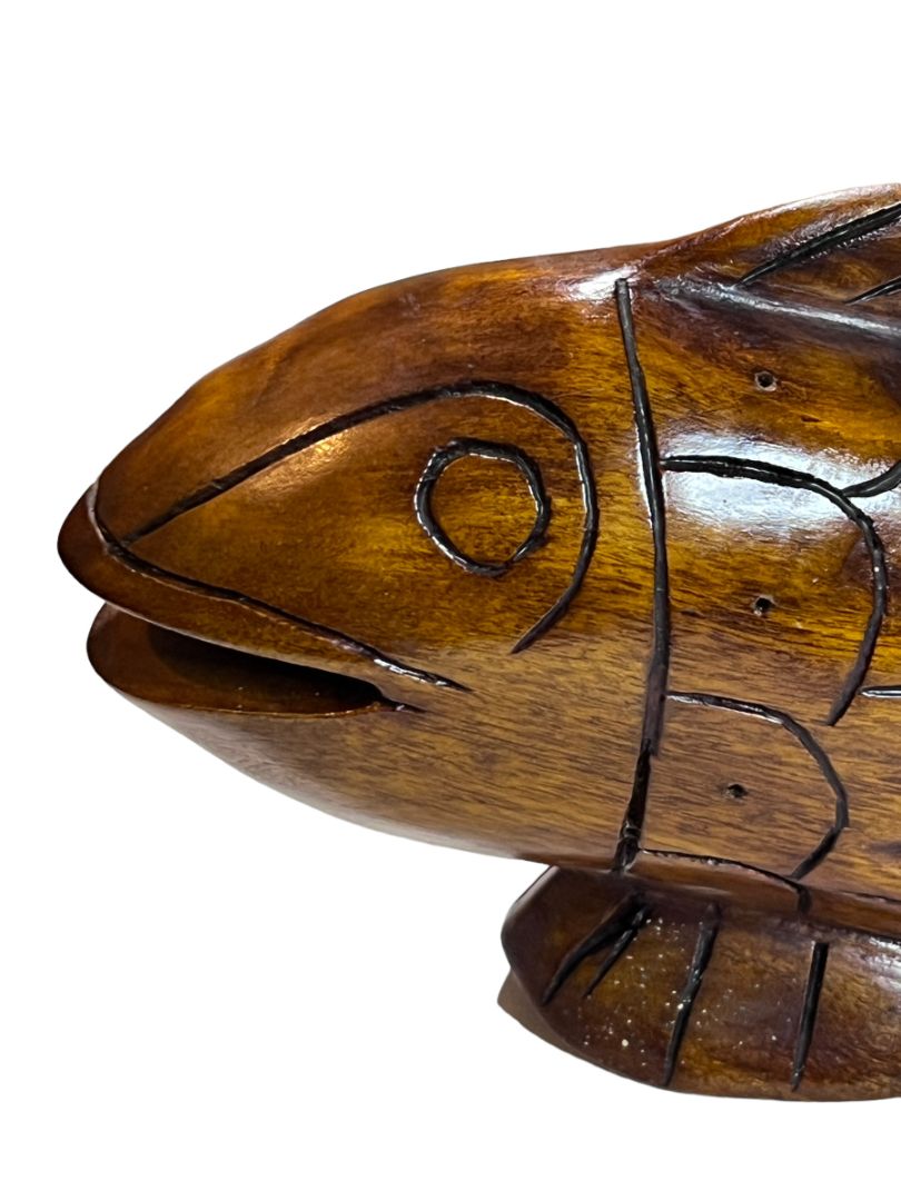 Haitain Mahogany Wood Carved Fish Statue Figurine Peek Brothers Imports, In