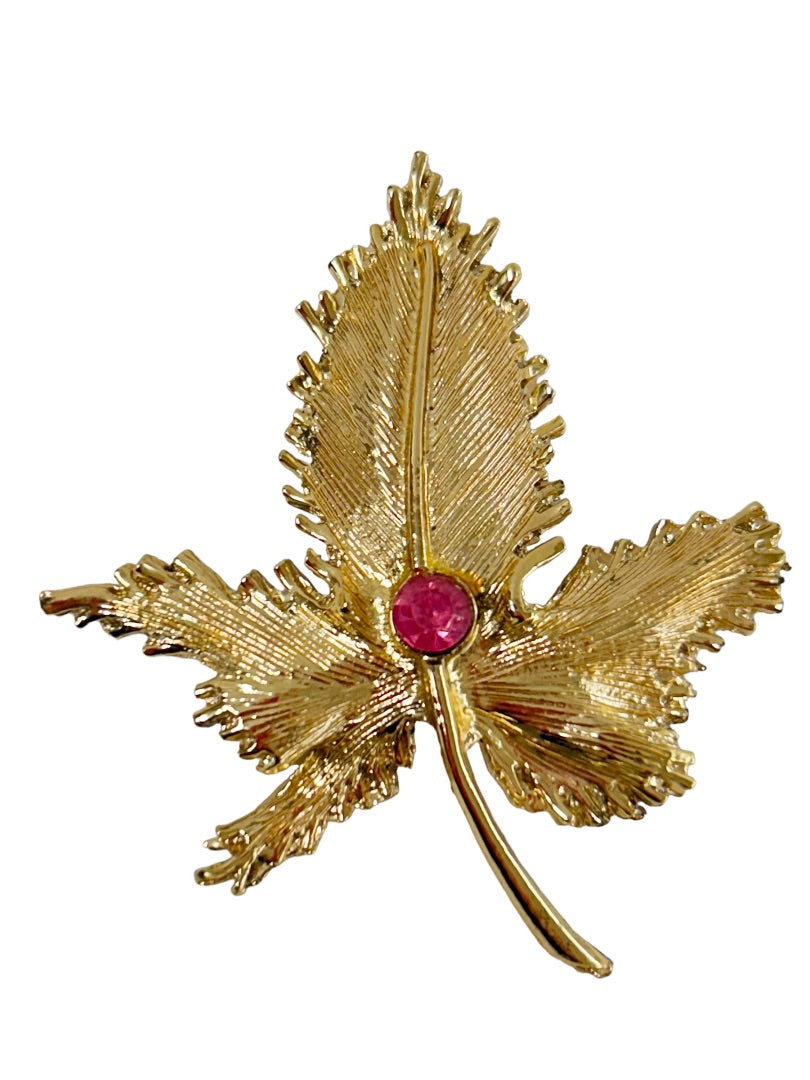 Vintage Goldtone Leaf Brooch 2.5" Statement Piece