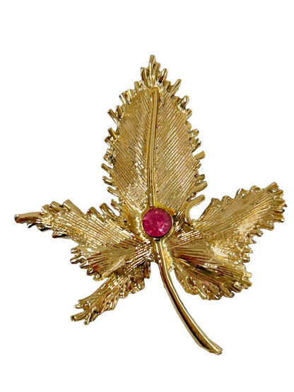 Vintage Goldtone Leaf Brooch 2.5" Statement Piece