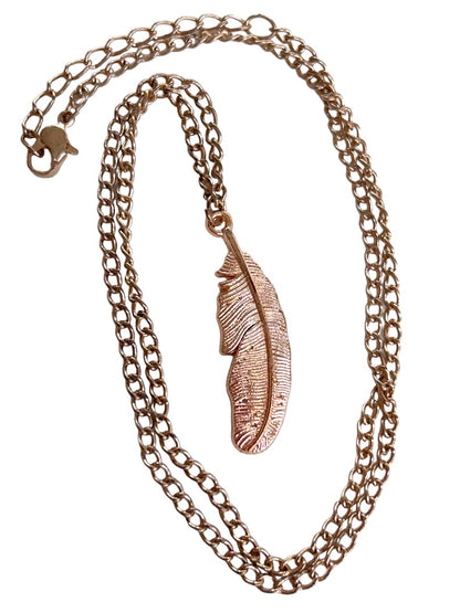 Copper Color Feather Pendant Necklace 20" Chain Lobster Clasp