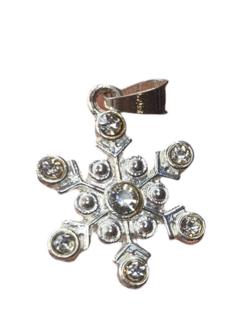 Silvertone Rhinestone Necklace Pendant Charm 1"