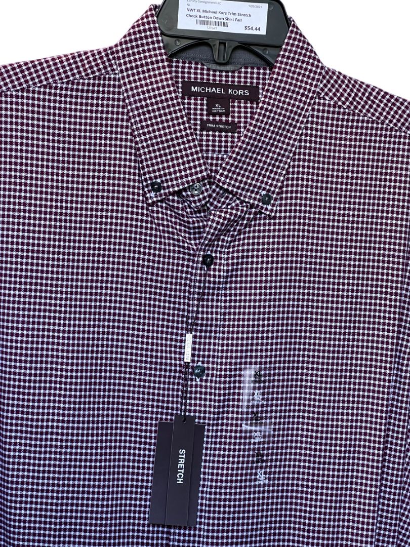 NWT XL Michael Kors Trim Stretch Check Button Down Shirt Fall