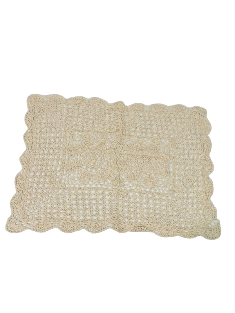 Set of 3 New Pinwheel Crocheted Cotton Ivory Placemats Rectangular Doilies
