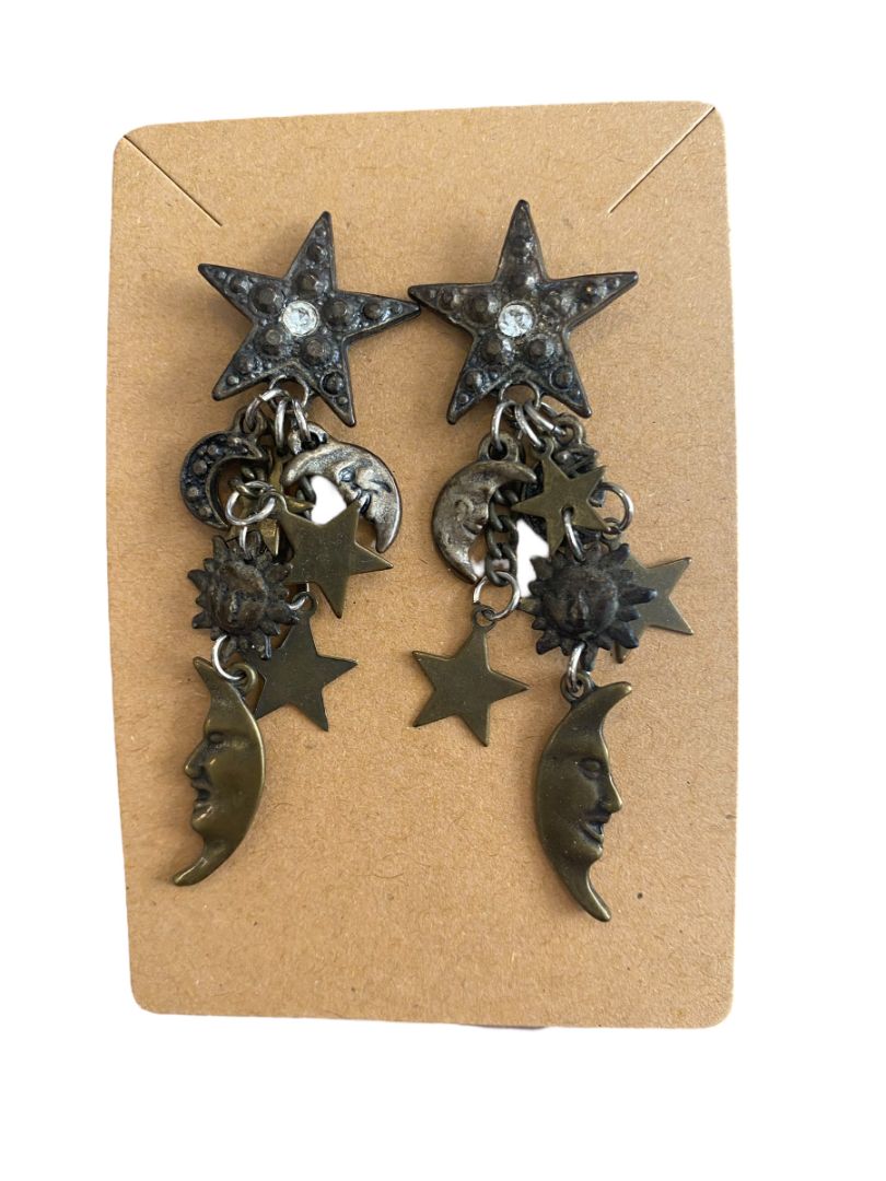 Stars Moons Charm Dangle Pierced Earrings