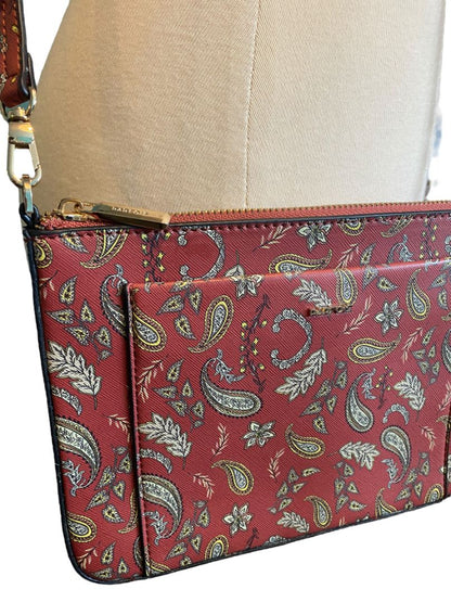 Parfois Red Paisley Crossbody Slim Pocketbook Adjustable Strap