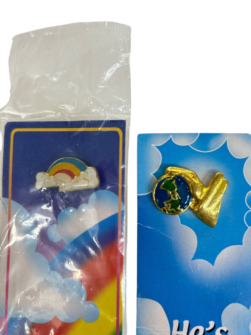 Set of 2 Religious Lapel Pins on Bookmarks Rainbow Hands God