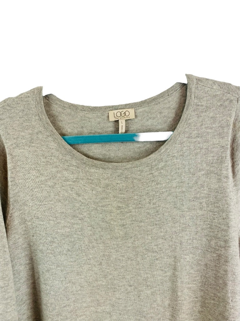 Large LOGO by Lori Goldstein Lightweight Gray Sweater Cashmere Blend Flounce Hem Lace Detail