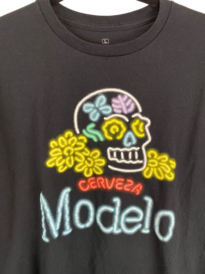 Large Cerveza Modelo Men's Short Sleeve Black Tshirt Graphic Tee