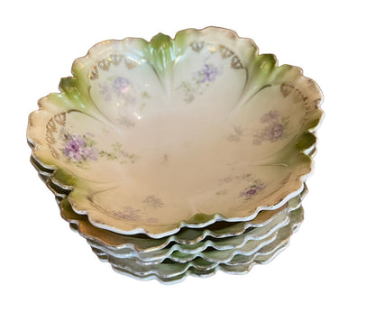 Set of 6 Vintage Floral Scalloped Berry Fruit Bowls RS Germany Porcelain