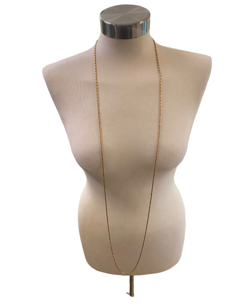 Goldtone Bugle Bead Necklace 54" Strand String Barrel Closure