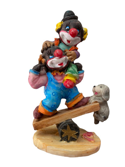 1997 Resin Clown Figurine Balancing Act Dog 3" Brown Skin