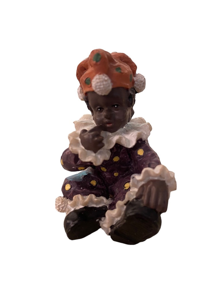 1999 Resin Clown Figurine Baby Brown Skin 2" Purple Outfit