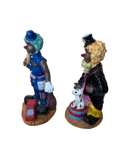 1999 Resin Clown Figurine Brown Skin Set of 2 Dog  Magic 2.5"