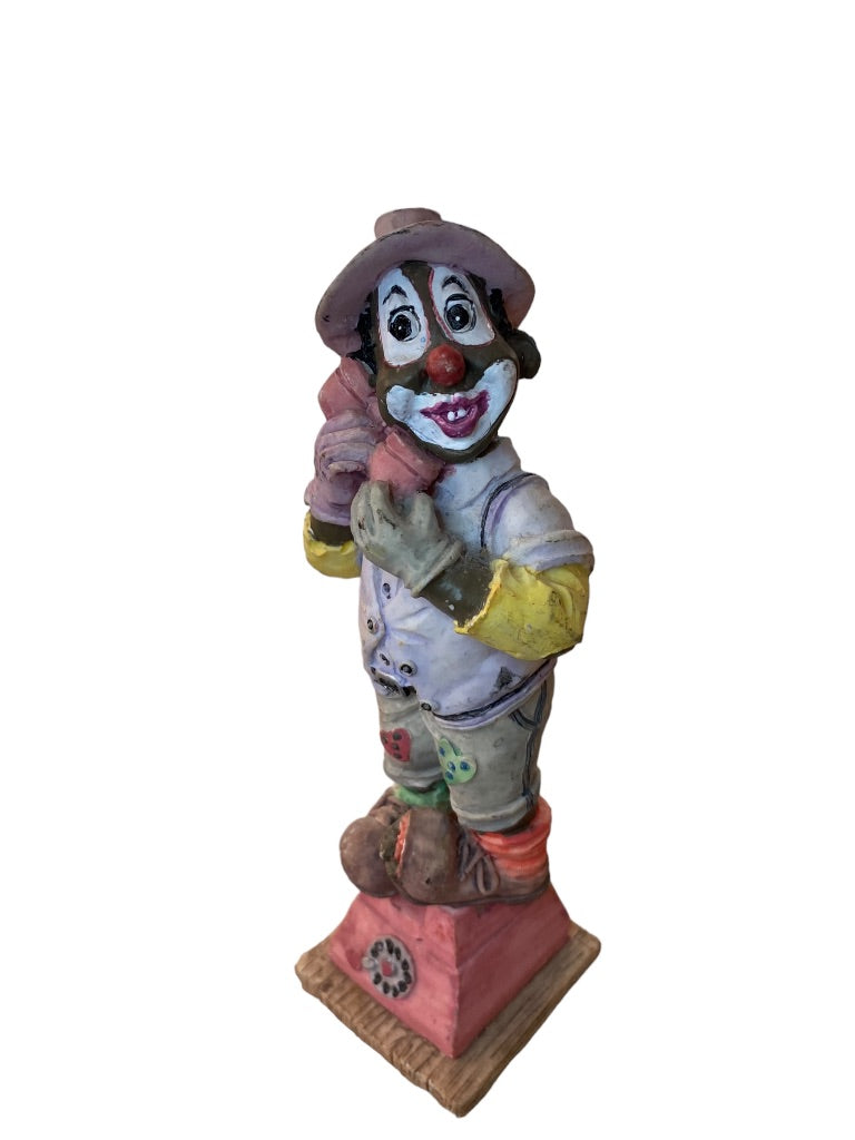 1995 Resin Clown Figurine Brown Skin Standing on Phone Cute 6"