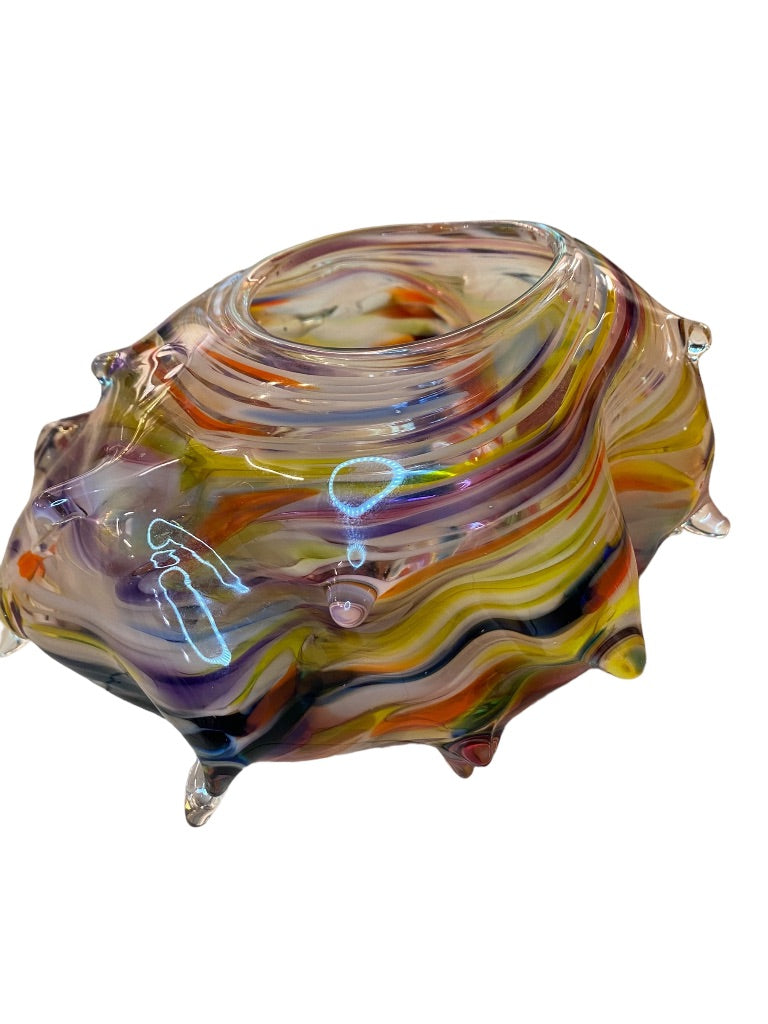 Signed James Hayes Art Glass Swirl Vessel Abstract Hand Blown  8.5" x 5.25