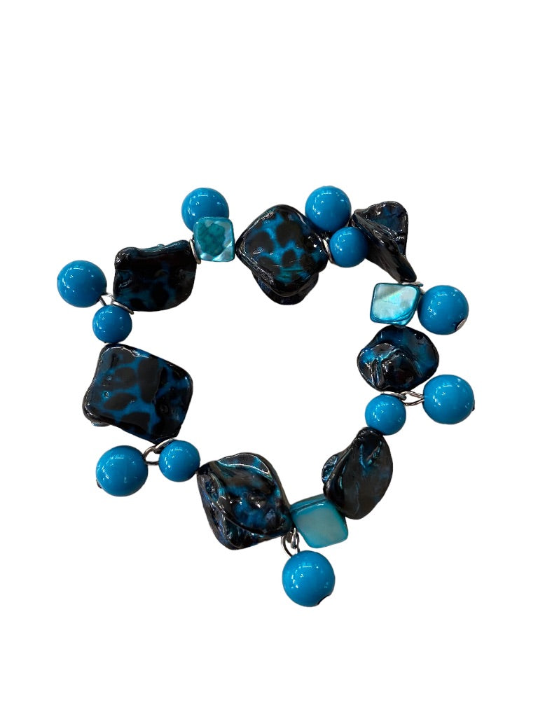 Beaded Stretch Bracelet Acrylic Funky Artsy Dangling Beads Teal Black