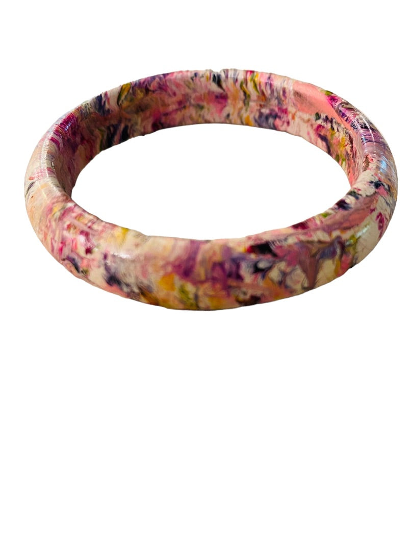 Small Painted Wooden Bangle Bracelet Swirl Multicolor 2.1" Inside Diameter