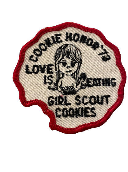 Girl Scout Patch Vintage 1973 Cookie Honor "Love is Eating Girls Scout Cookies" 3.2"