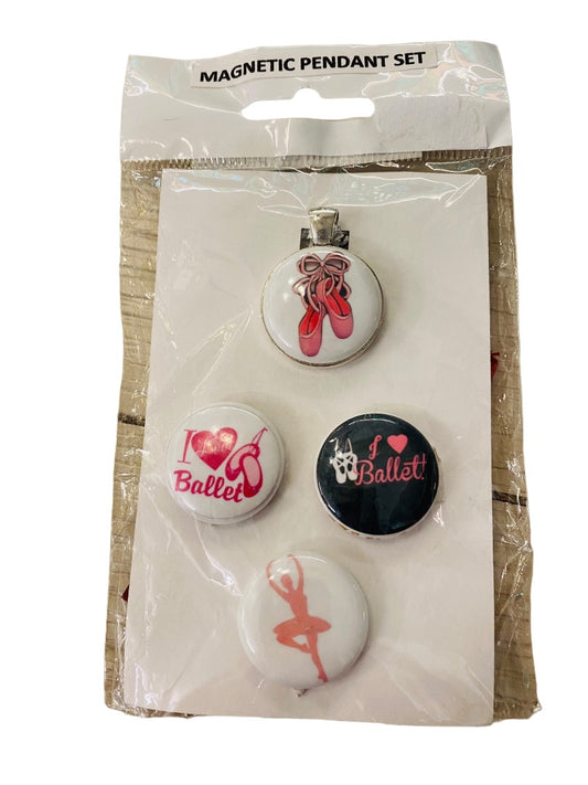 New Ballet Theme Set of 4 Magnetic Pendant and Chain Necklace Set Pink