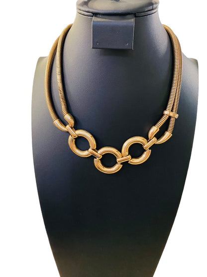 Charming Charlie Goldtone Statement Necklace 17-21" Dual Snake Chain