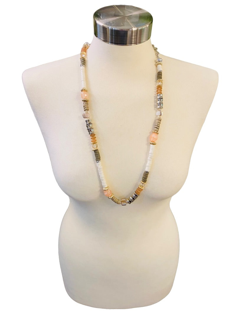 Chico's Mixed Metals Pink Brown Silvertone Lobster Clasp 37-40"