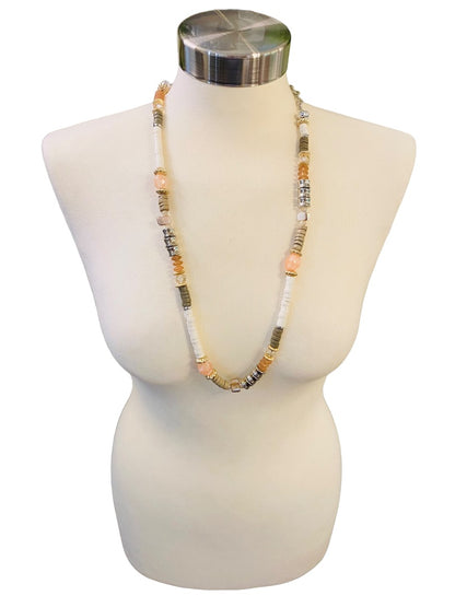 Chico's Mixed Metals Pink Brown Silvertone Lobster Clasp 37-40"