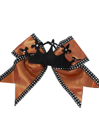 Girls Oversize Hair Bow 6.5" Elastic Ponytail Holder Shiny Orange Black Crown