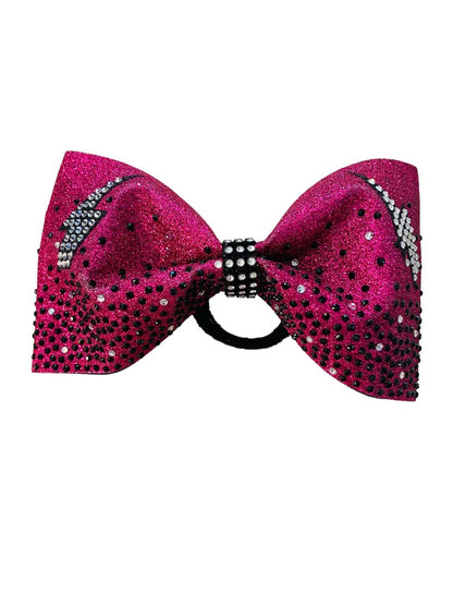 Girls Oversize Hair Bow 6.5" Elastic Ponytail Holder Glitter Hot Pink Lightning Bolt