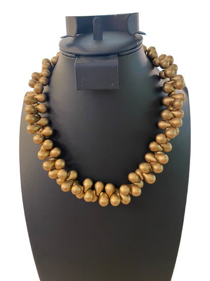 Goldtone Plastic Bead Chunky Statement Necklace 19" Lobster Clasp Retro