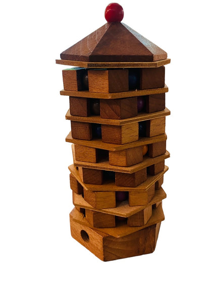 Wooden Chinese Pagoda Brain Teaser Game Twist 6"h Puzzle Puzzler