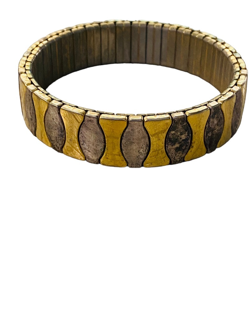 Silvertone Goldtone Stretch Bracelet Stainless Steel Oval Hourglass Design