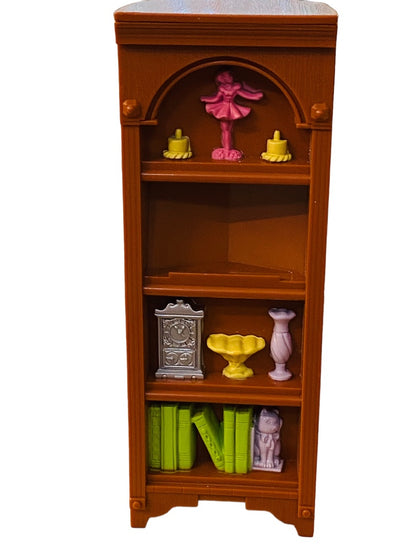 2005 Fisher-Price Loving Family Dollhouse Brown Corner Bookcase Book Shelf Curio