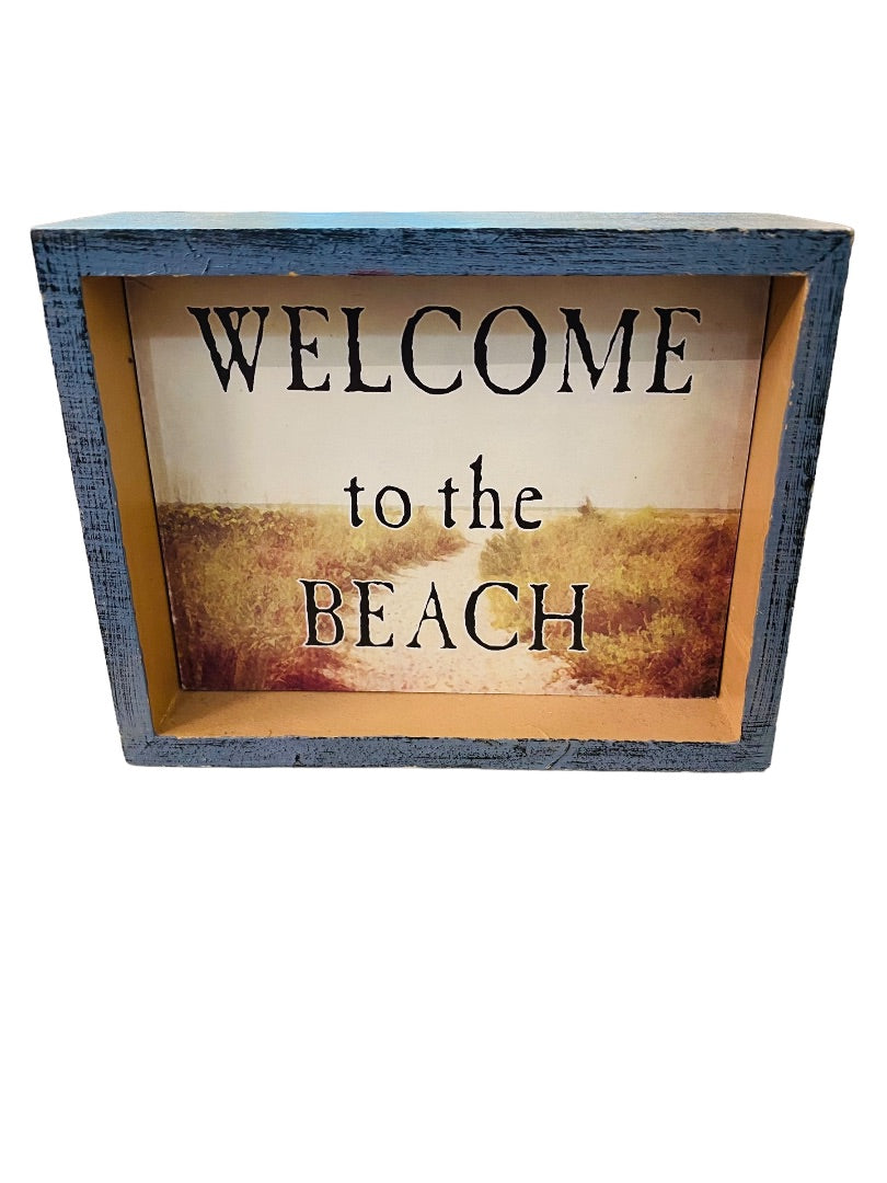 Tabletop Plaque Dual Sided Beachy "Welccome to the Beach" 5 x 4"