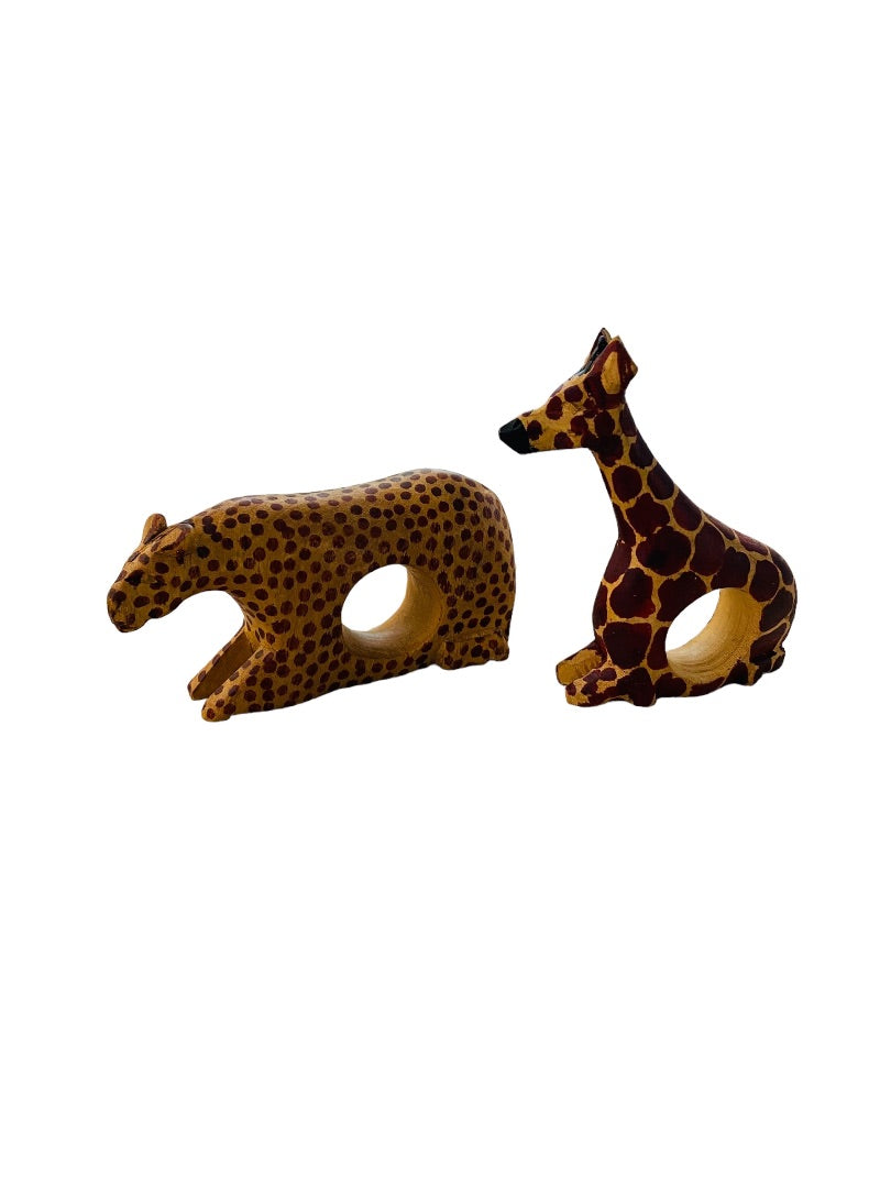 Napkin Rings Holder Wooden Safari Theme Giraffe Leopard Free Standing