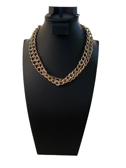 Goldtone Chunky Dual Strand Chain Necklace Lobster Clasp 17-20"