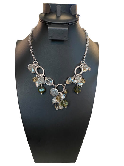 White House Black Market 16-18" Silvertone Charm Necklace Faceted Beads