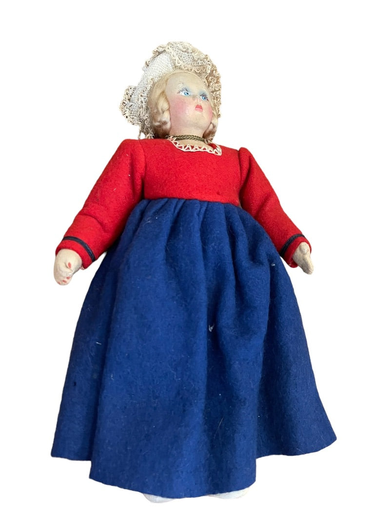 Vintage 1930s Rag Cloth Doll Articulated Handpainted Felted Wool 11"