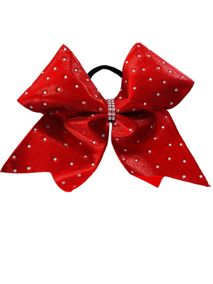 Girls Oversize Hair Bow 8" Elastic Ponytail Holder Red  Bejeweled