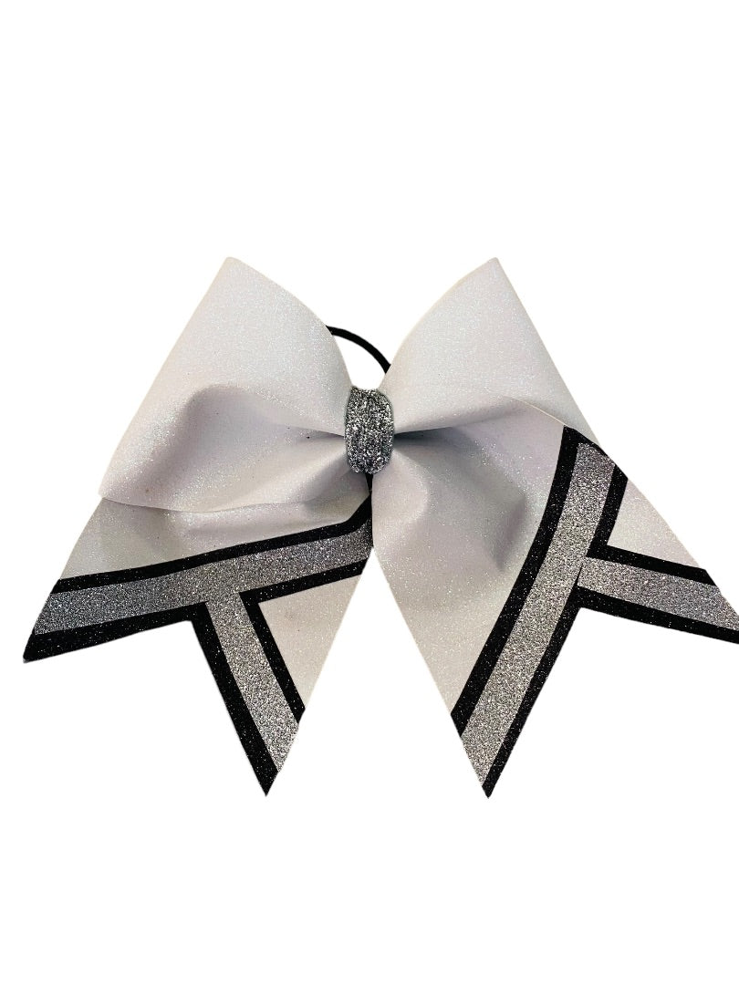 Girls Oversize Hair Bow 8" Elastic Ponytail Holder White Black Glitter