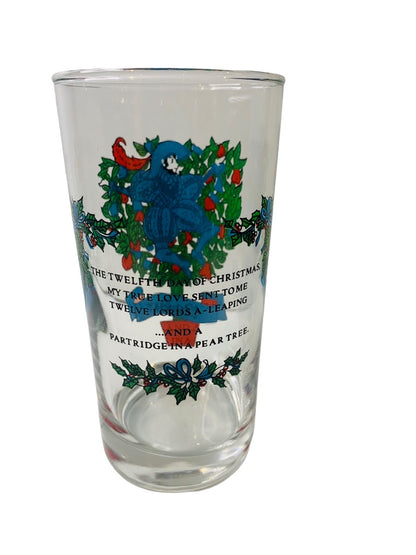 Vintage Tumbler Glass Taylor Smith & T 12th Day of Christmas 10 oz Drinking